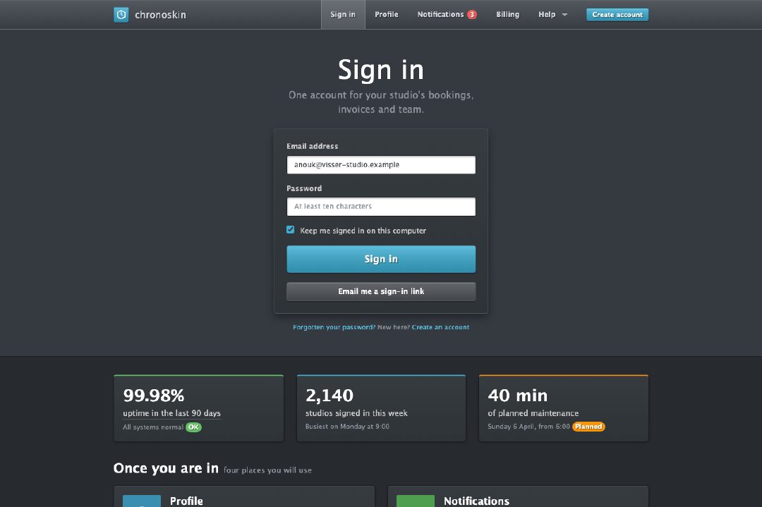 Framework default account area