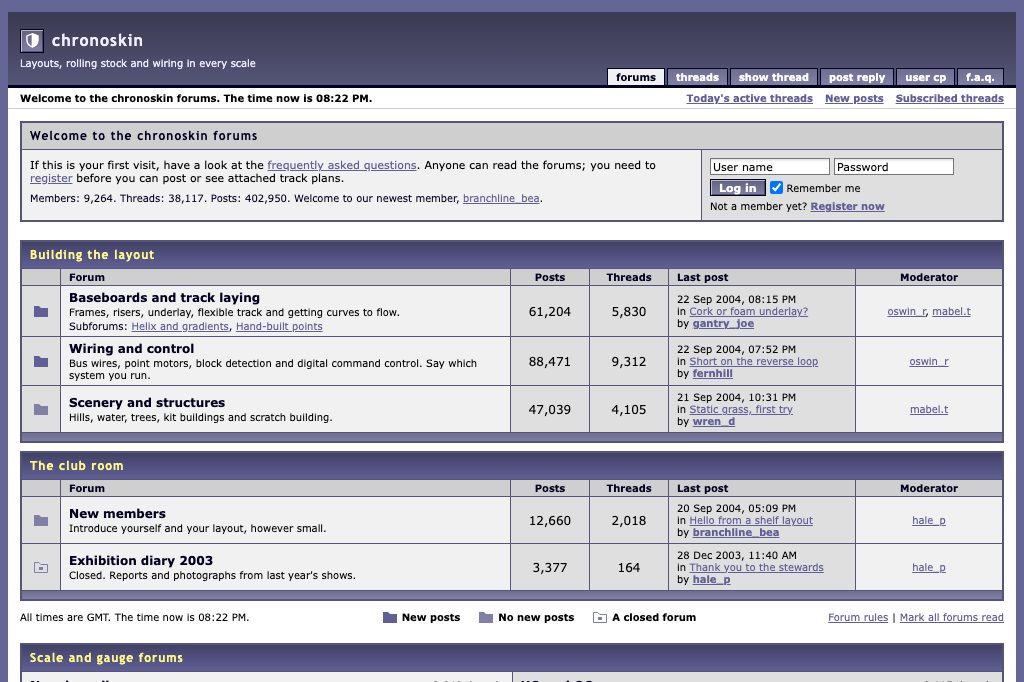 Bulletin board forum, full-width board index