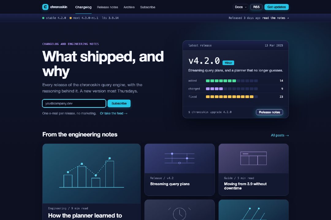 Dark developer tools changelog and blog