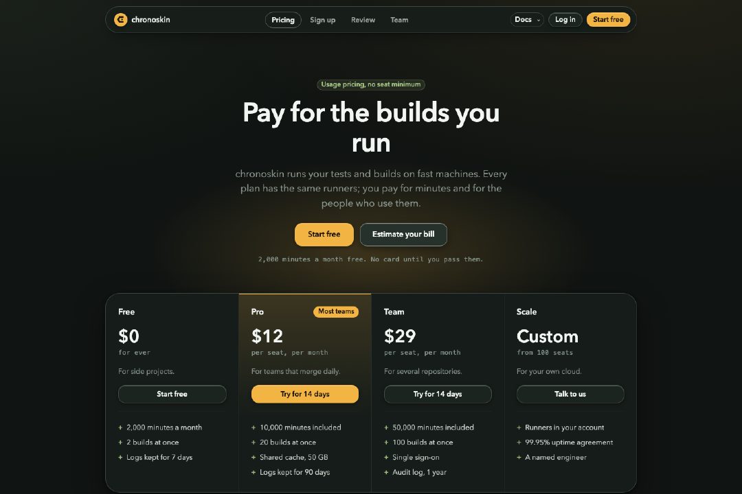 Dark developer tools pricing and sign-up