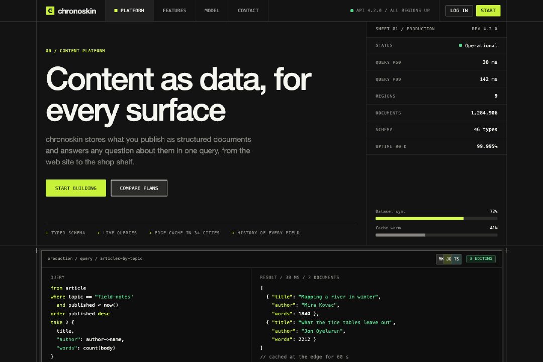 Dark developer tools technical grid product page