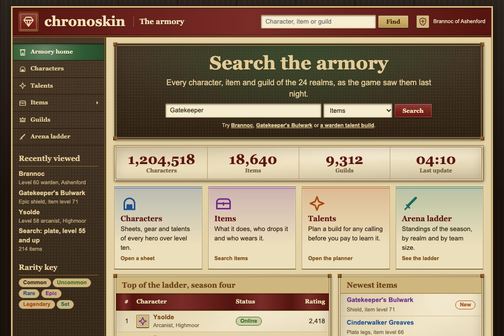 Game fantasy armory