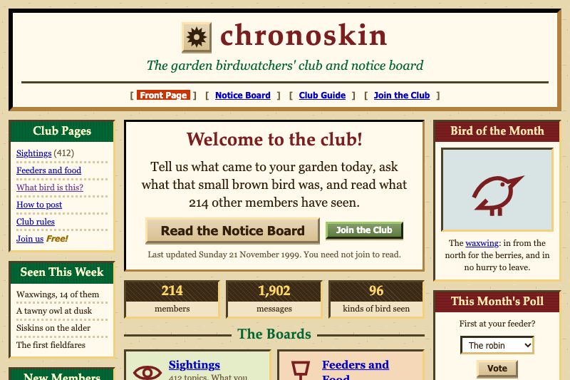 Personal home page: the club notice board