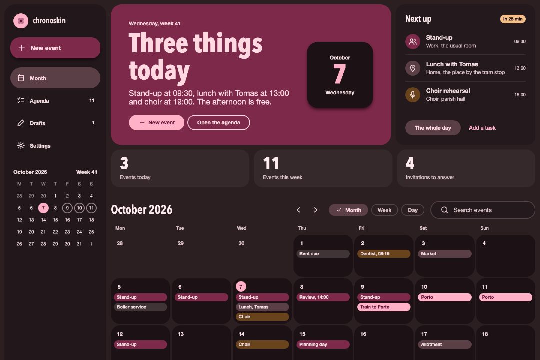 Tonal calendar app