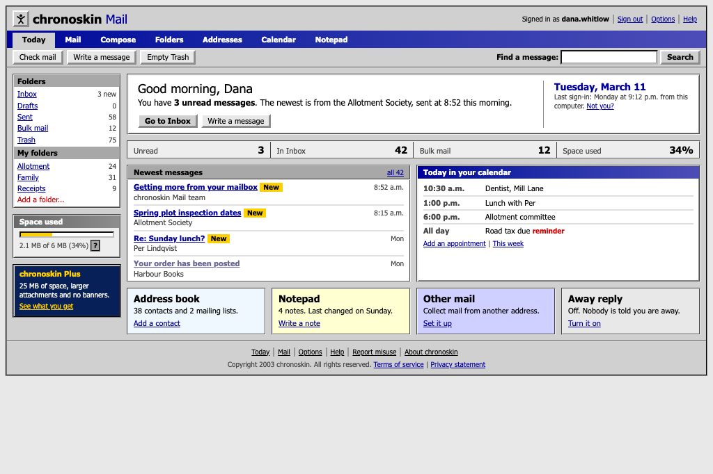 Web mail start page