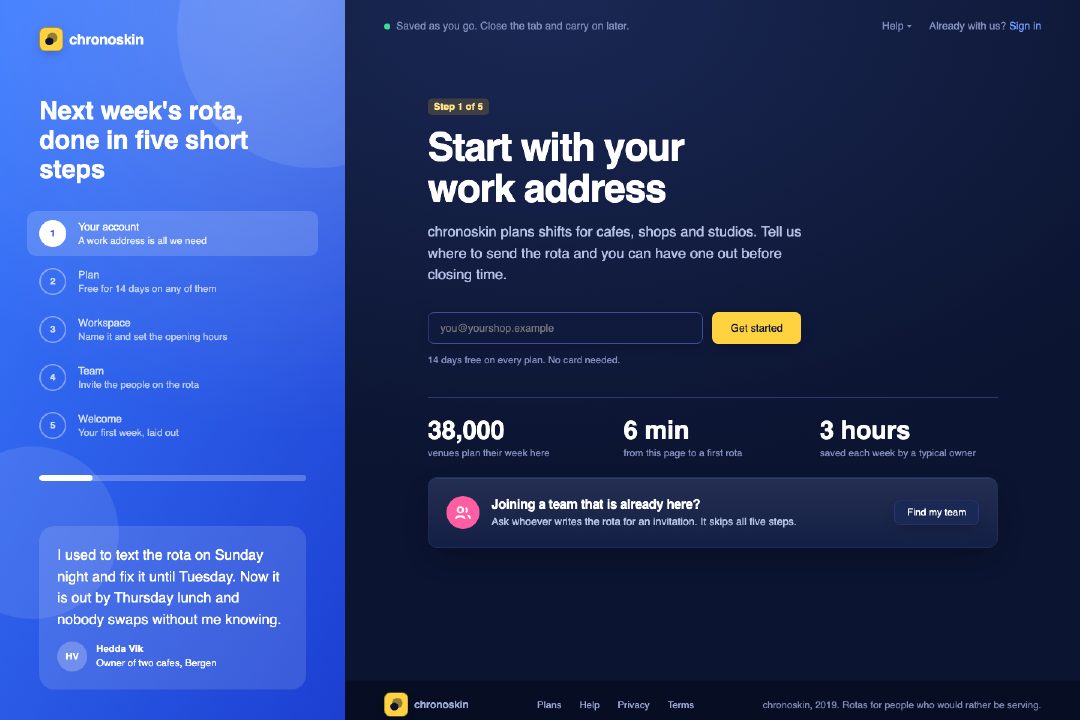 SaaS gradient sign-up and onboarding flow