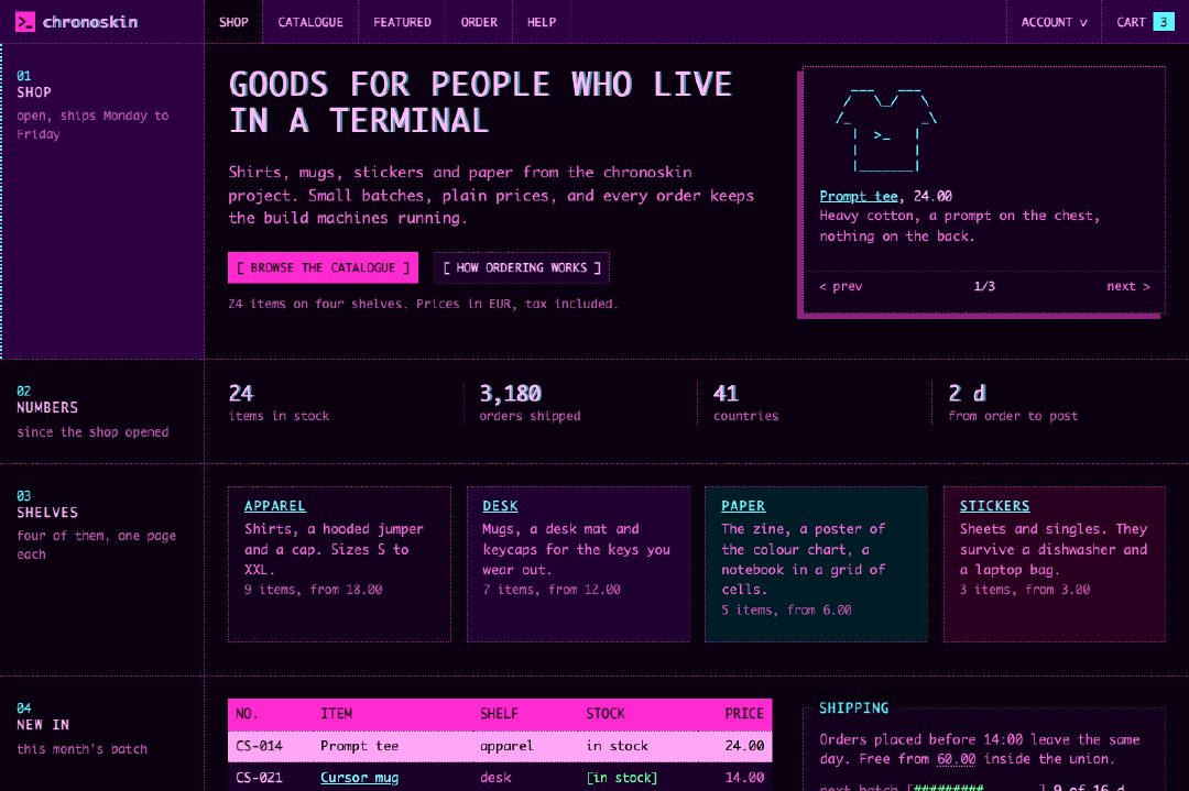 Terminal, a shop kept as a ledger in magenta