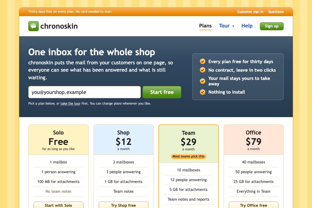 Web 2.0 gloss plans and sign-up page