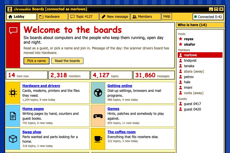 Desktop grey chat and message boards, canary